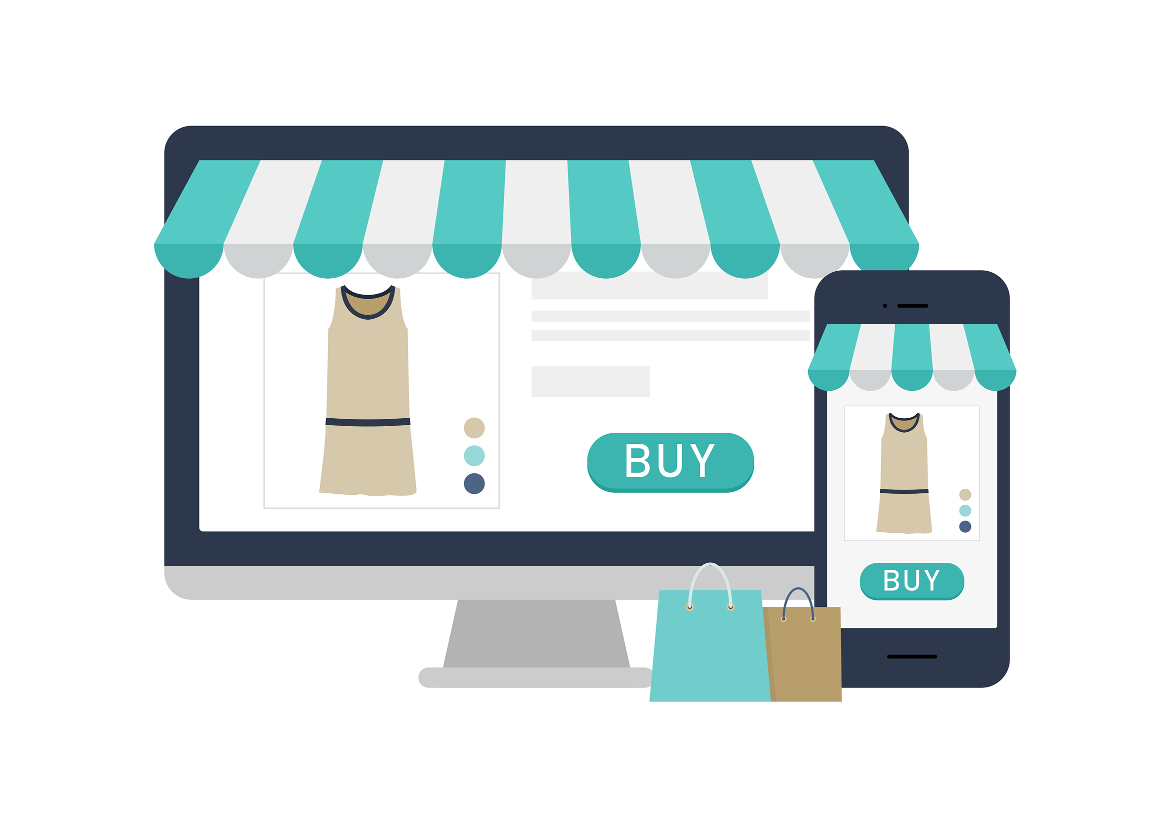 Shopify・Makeshop・EC-CUBE対応のECサイト構築をイメージしたネットショッピングのイラスト